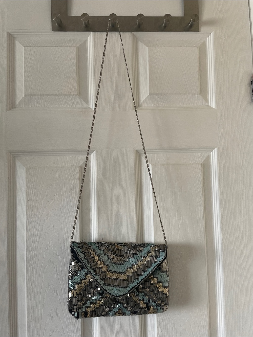 Beautiful beaded sequin silver blue purse clutch edgy shoulder bag